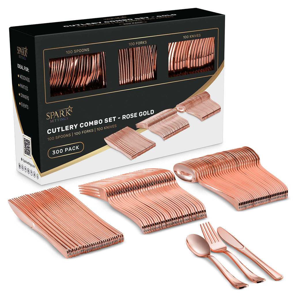 Rose Gold Plastic Cutlery Set, 300 pc — view 1
