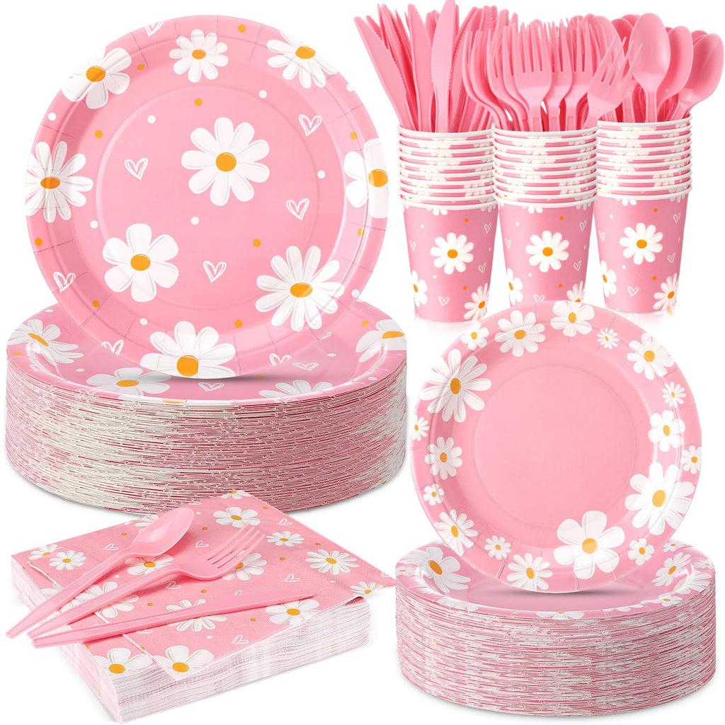 Pink Daisy Disposable Party Tableware Set, 350 pc — view 2