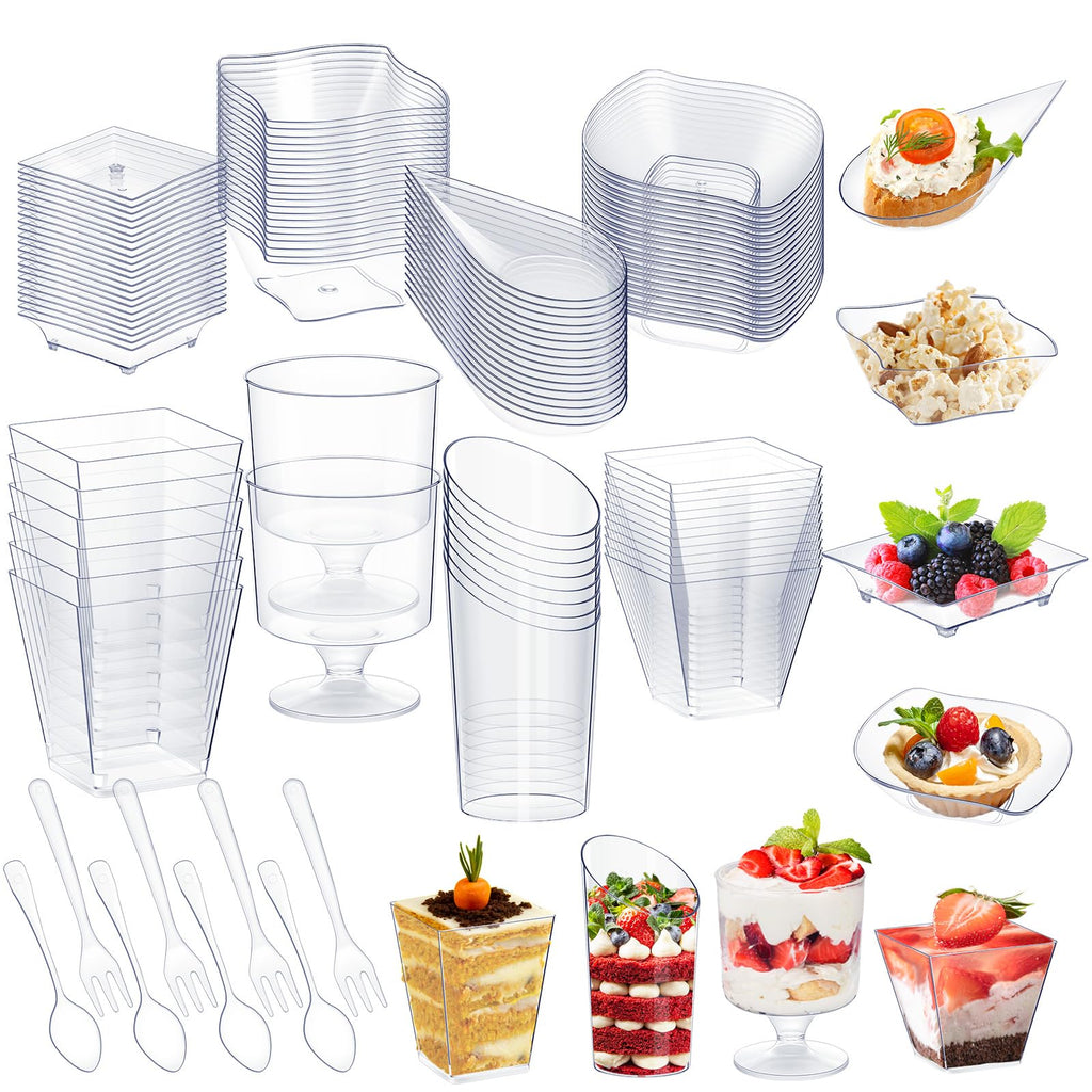 Mini Clear Appetizer Plates, Cups and Cutlery, 160 pc