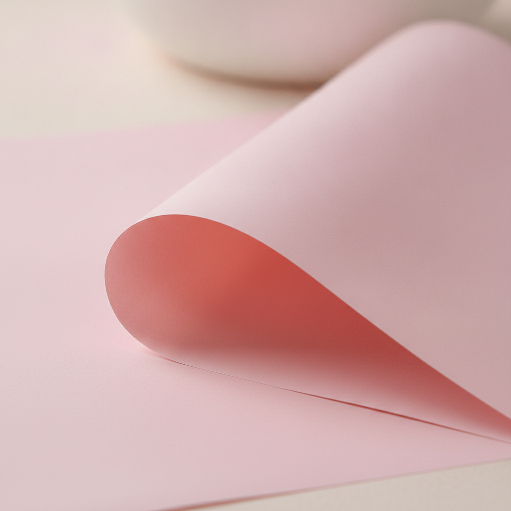 Macro close-up of folded solid pink matte waterproof floral wrapping paper