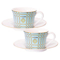 Sapphire Porcelain Tea Cups and Saucers with Gold Trim, 7 oz
