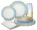 White, Blue & Gold Heavyweight Plastic Party Set, 320 pc — view 2