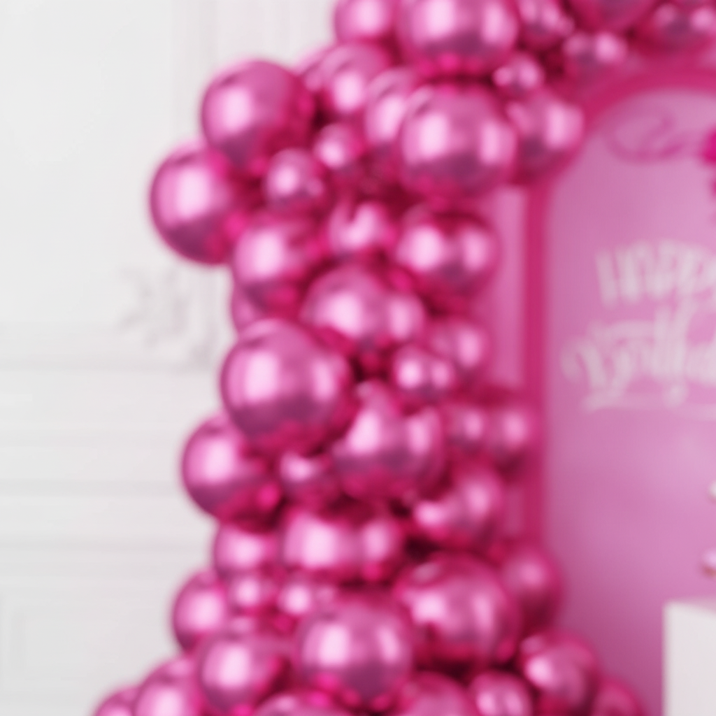 Close-up cluster of glossy chrome metallic fuchsia pink latex balloons