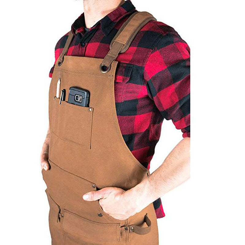 Brown Waxed Canvas Cross-Back Work Apron