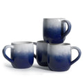 Large Stoneware Coffee Mugs, 16 oz, Set of 4, Blue and Ivory