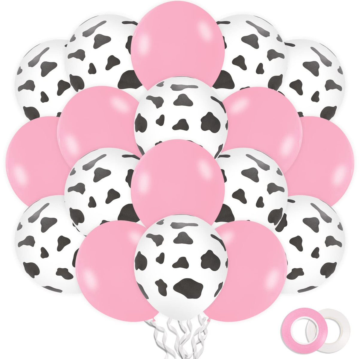 Pink Cow Print Balloons, 50-Pack with Ribbon