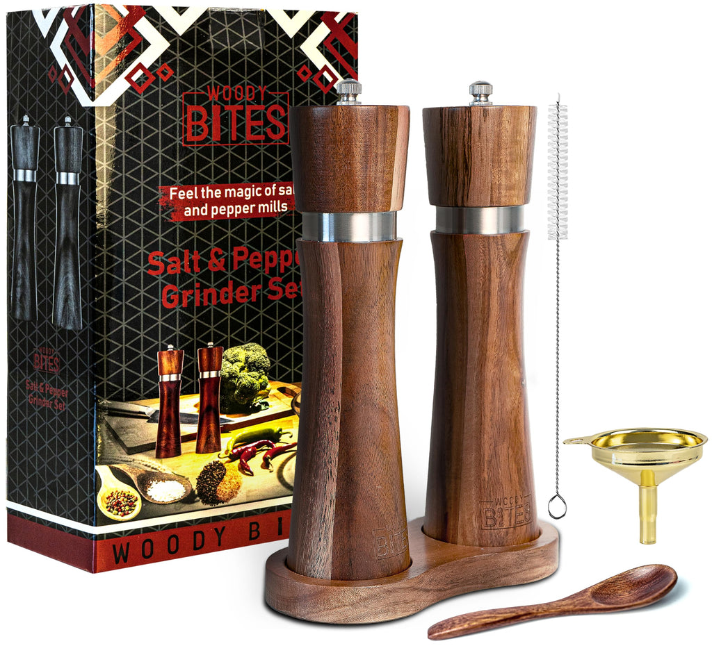 Acacia Wood Salt and Pepper Mills, 8 in, Set of 2