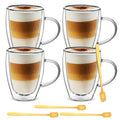 Double-Walled Glass Cappuccino Mugs, 12 oz, Set of 4