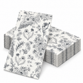 Black and white botanical paper napkins on white, showing the printed folded rectangular face and a representative stack. Not all 120 napkins are shown.