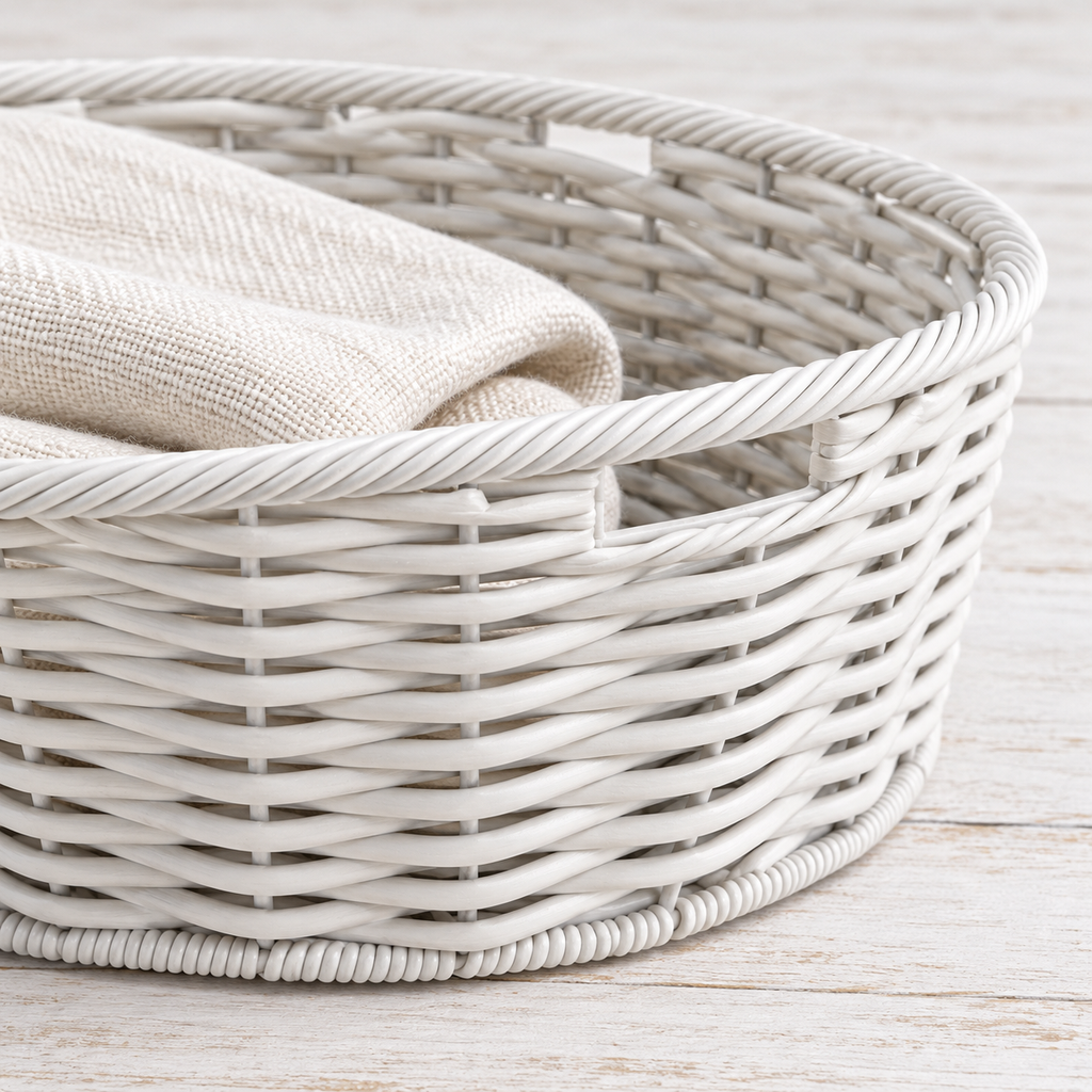 White basket rim and woven sidewall detail.