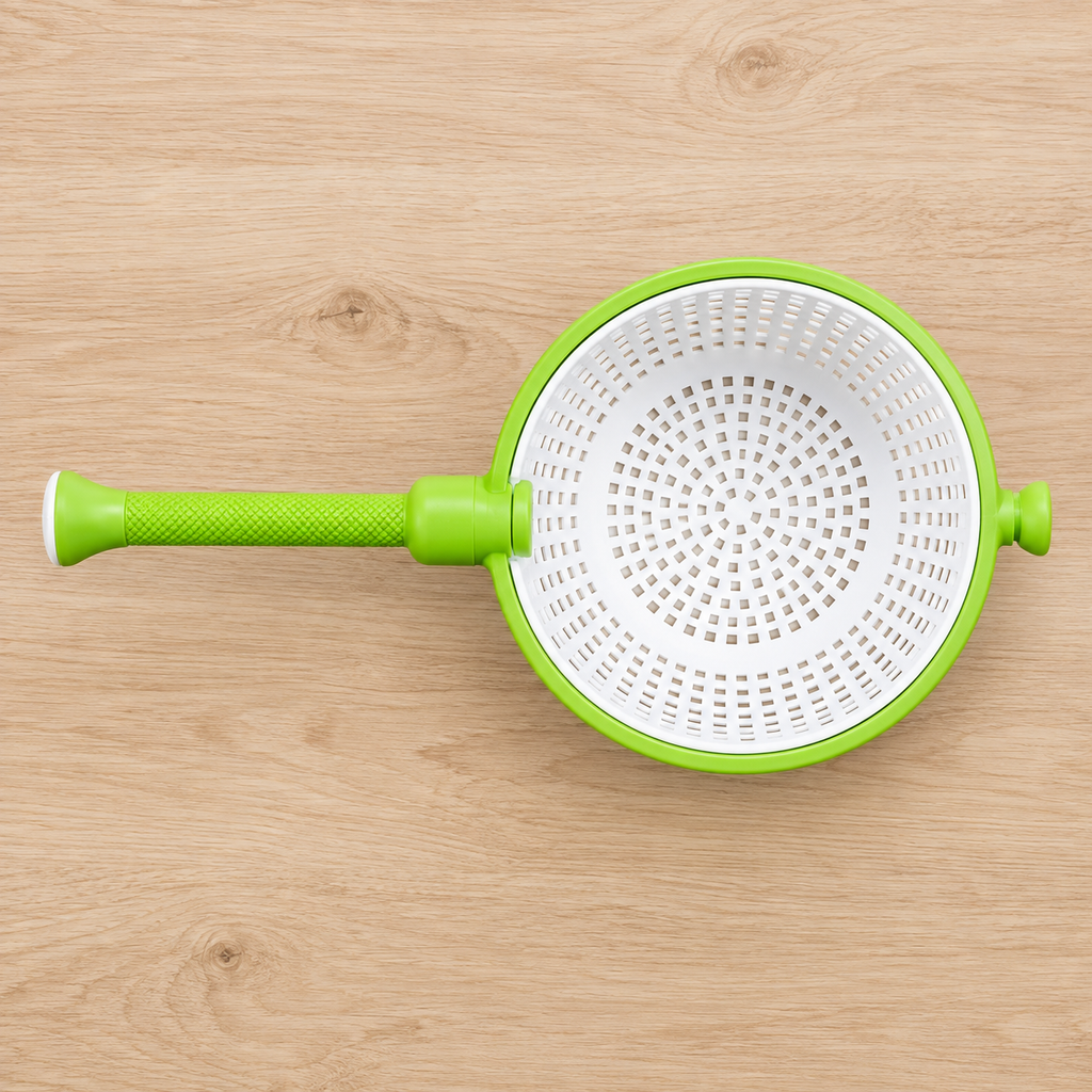 Overhead view of the perforated colander.