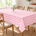 Light pink and white gingham tablecloth draped over a rectangular table; one of two matching tablecloths shown. Table, vase and room styling not included.