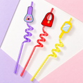 Three representative makeup-themed spiral straws from the 24-pack; not all straws shown. Background styling is not included.