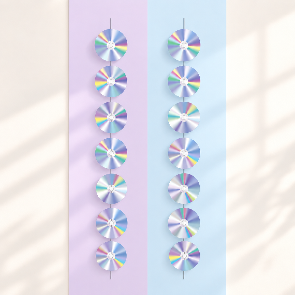 Representative retro CD hanging decorations from the eight-pack; background styling is not included.