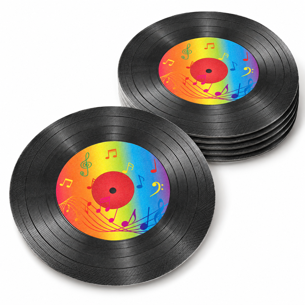 Record-print paper napkins on a white background; representative portion of the 100-pack.