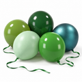Representative green balloons with matching ribbon, arranged on a white background; partial set shown.
