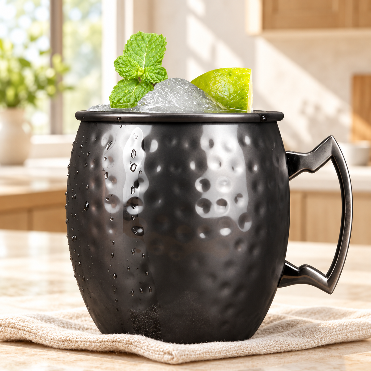 Black 550 ml stainless steel mug with handle; Gold option is not pictured. Styling accessories are not included.