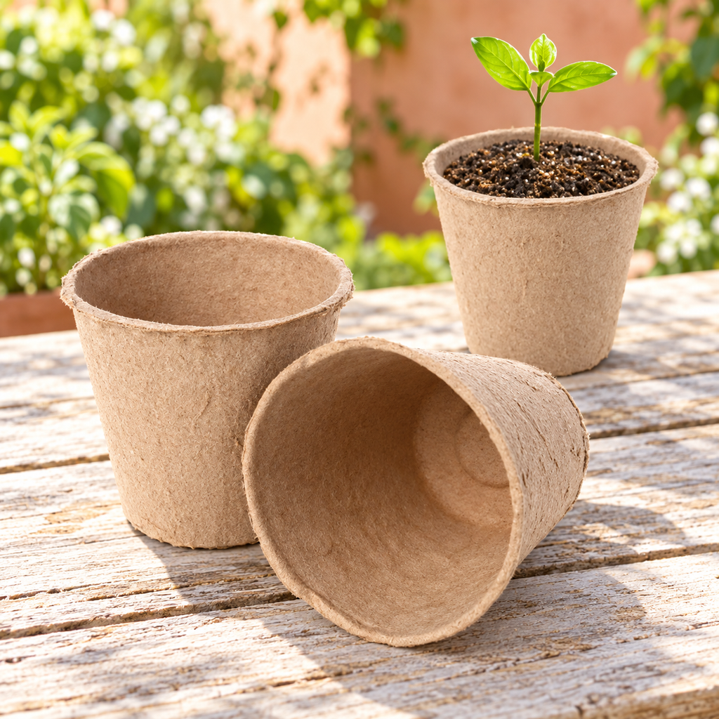 Three representative seedling cups from the 50-pack; not all pieces shown. Soil and seedlings are styling props and are not included.