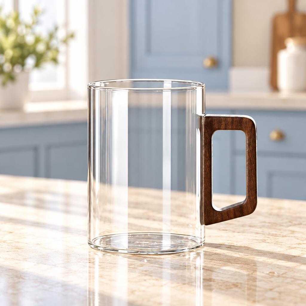 Transparent glass cup with wood handle, matching the single Transparent option; other colors and multi-packs are not pictured.