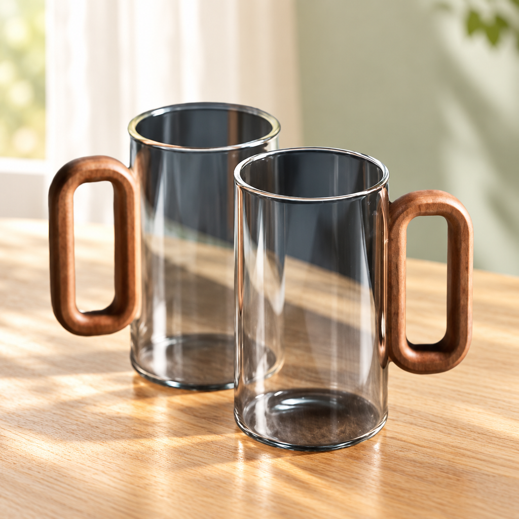 Two representative smoke-gray drinking glasses from the six-cup set; not all six cups shown. Styling props are not included.