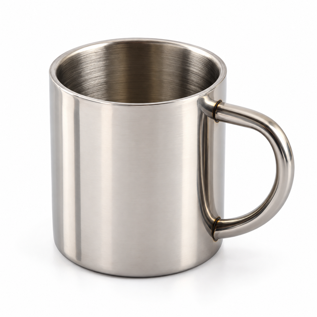 One 400 ml (13.5 US fl oz) stainless-steel handled cup on a white background.