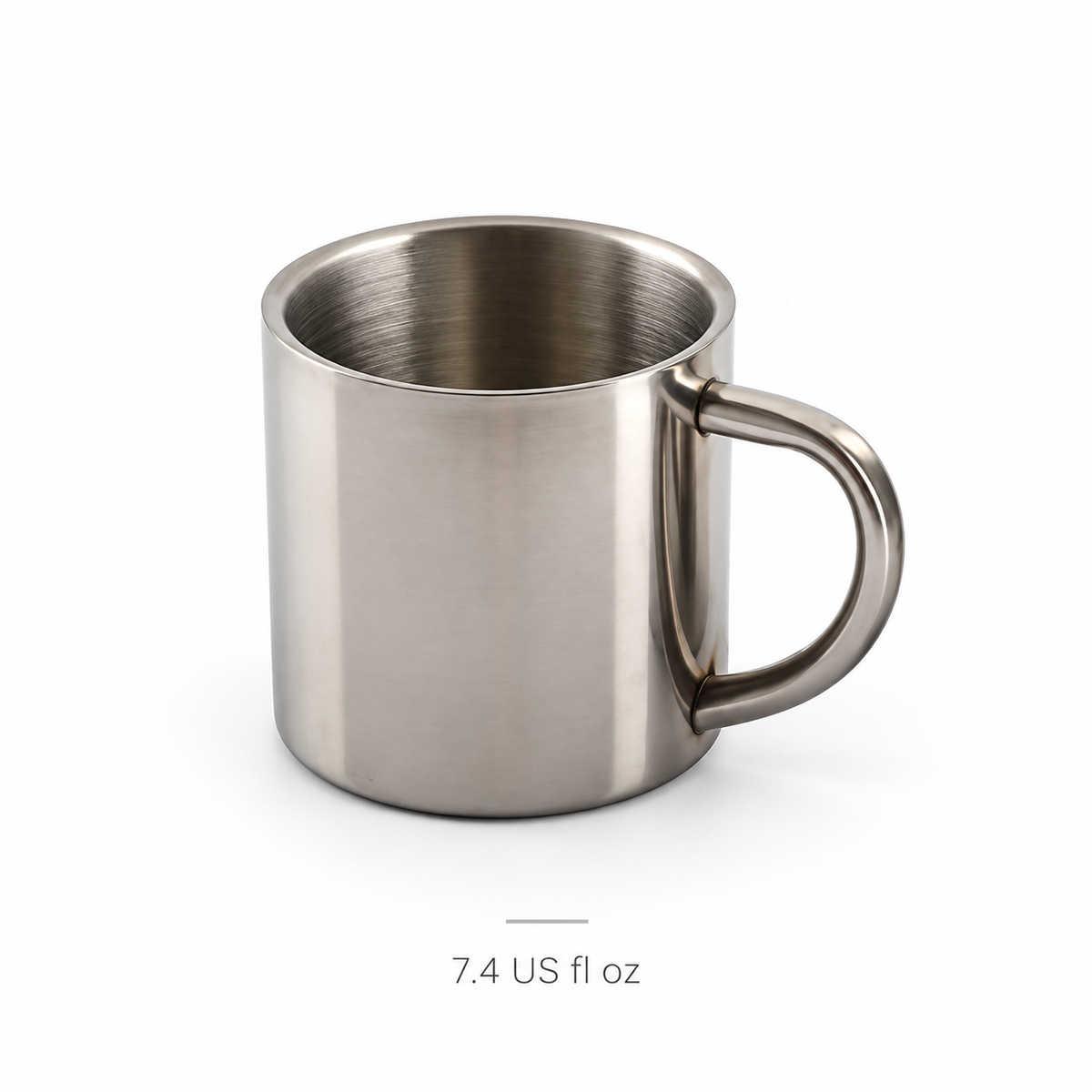 One 220 ml stainless-steel cup, approximately 7.4 US fl oz; this image identifies the smaller capacity option.