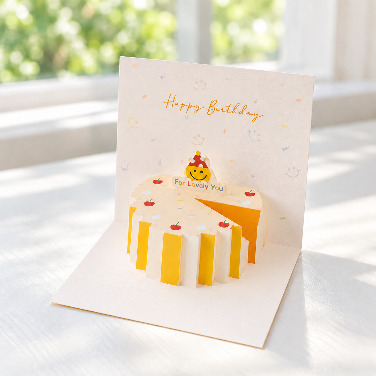 Single Design D pop-up birthday card, alternate front view.