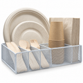 White mesh silverware and plate caddy, full product on white background. Tableware and styling props not included.