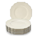 Ivory plates with a thin silver edge and ornamental outline on a white background. Representative selection from the pack; styling props not included.