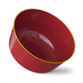 Burgundy plastic bowl with a thin gold rim, tilted to show its deep interior on a white background. Representative single bowl from the 50-piece pack.