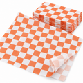 Orange and white check tissue paper, white photograph, SKU B0DCBSMWY4. Representative sheets from 100-sheet pack; styling not included.