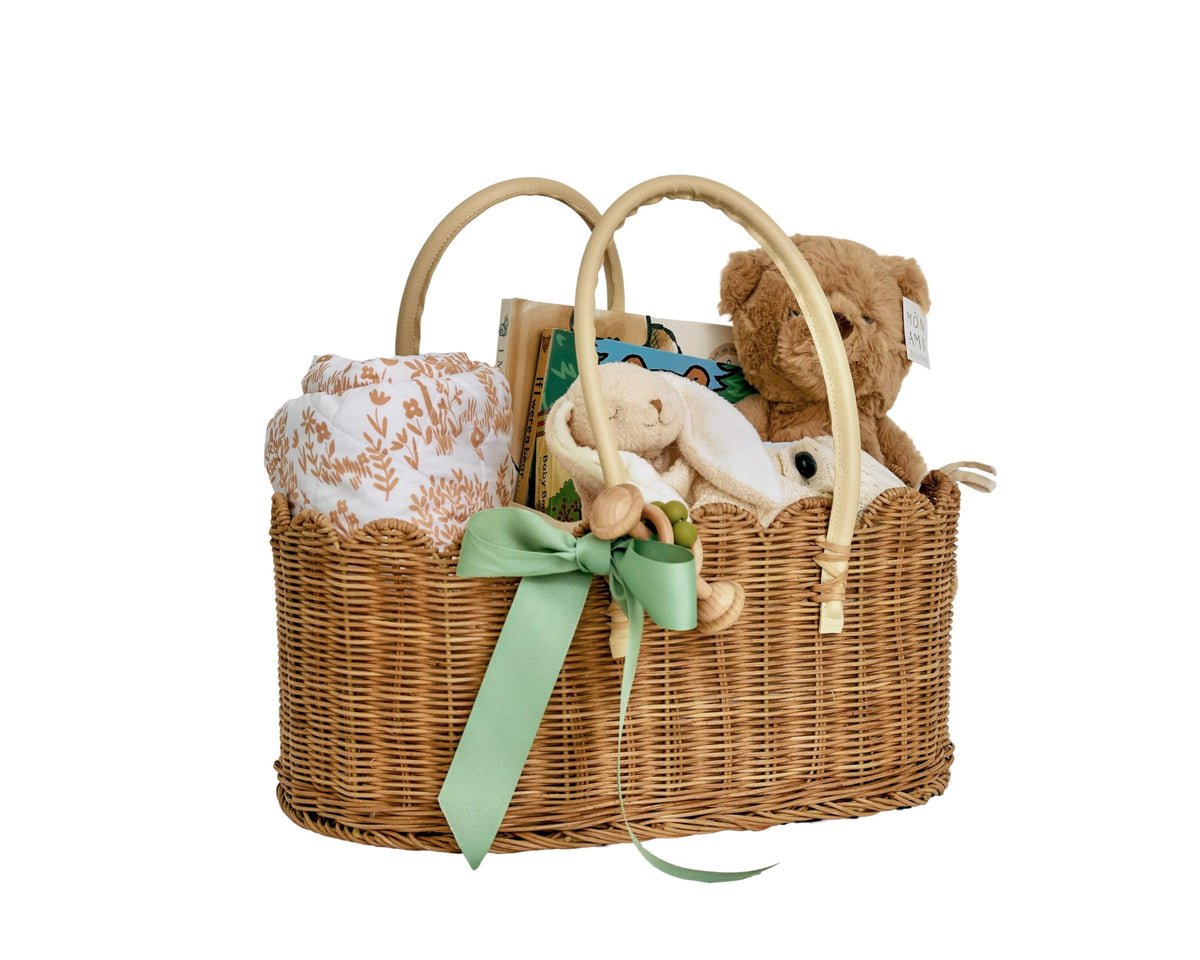 Handmade Rattan Nappy Caddy with Handles