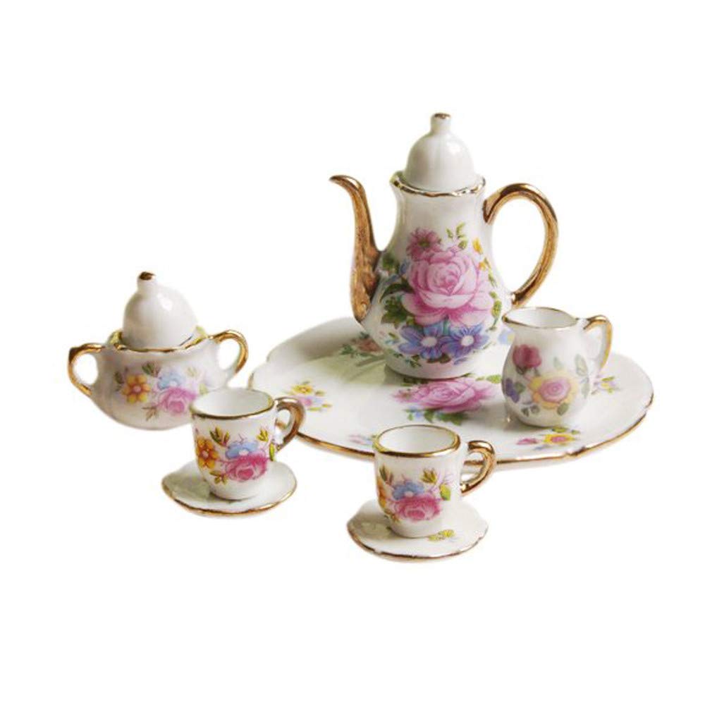 Pink & Gold Miniature Porcelain Tea Set, 8 pc, 1:6 Scale