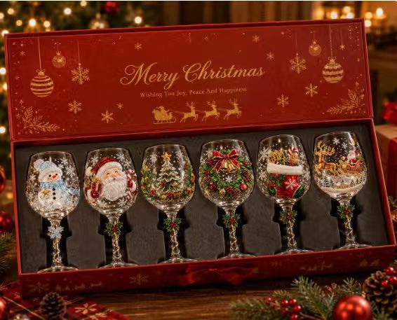 Christmas Figurine Wine Glasses, Set of 6
