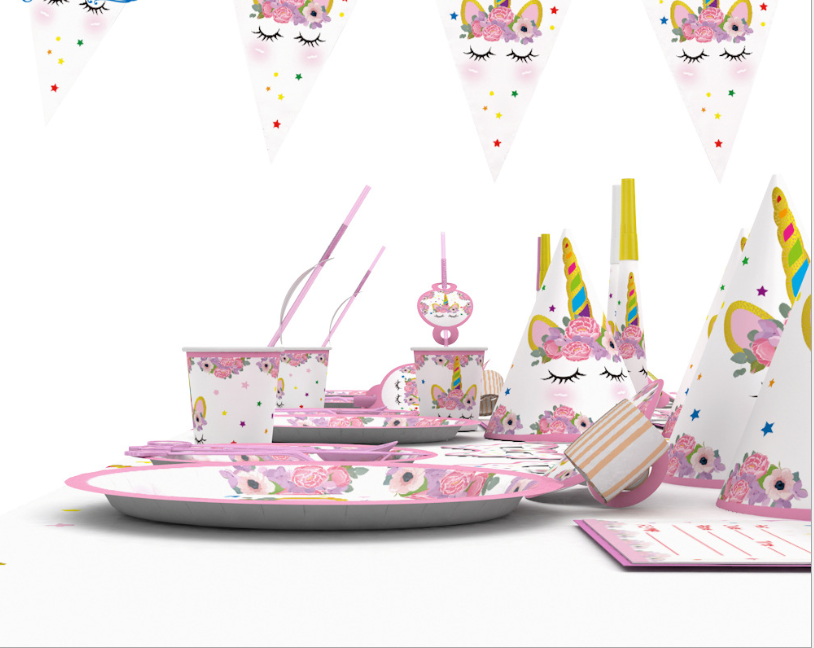Pink Unicorn Party Tableware & Decorations Kit