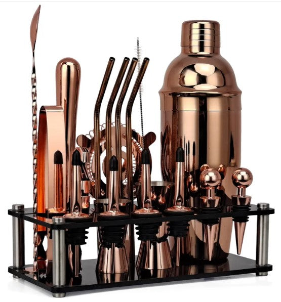 Boston Cocktail Shaker Bar Set, 20-Piece with Stand