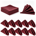 Burgundy satin dinner napkins 12 pack folded stack on white background