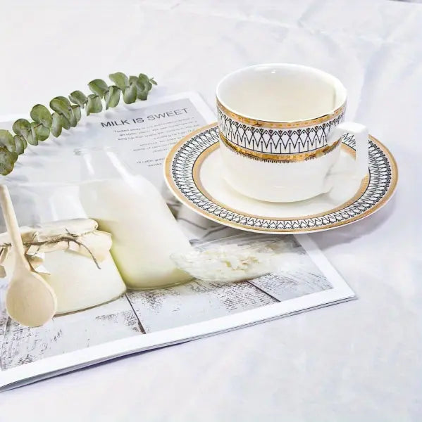 Golden-Edge Bone China Mug and Saucer