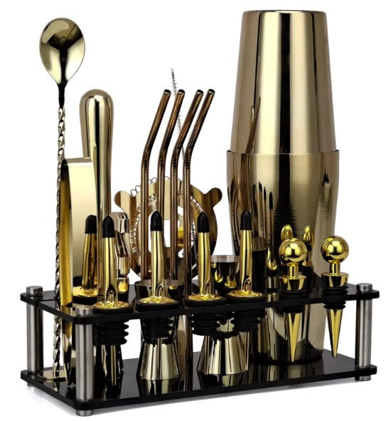 Boston Cocktail Shaker Bar Set, 20-Piece with Stand