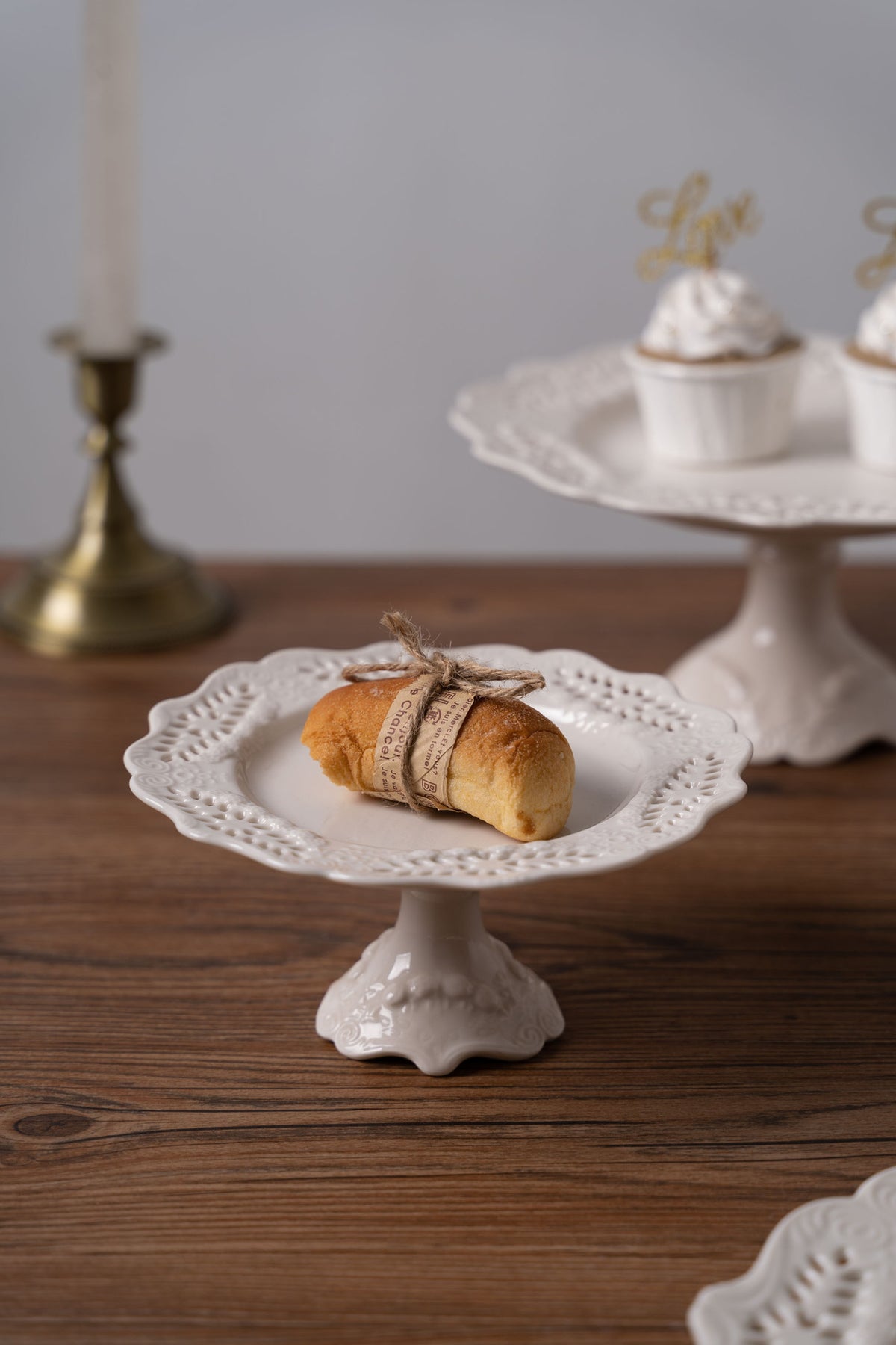 Lace-Rim Porcelain Cake Stand — 8 or 10 Inch