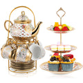 European Ceramic Tea Set with Cake Stand, 21-Piece
