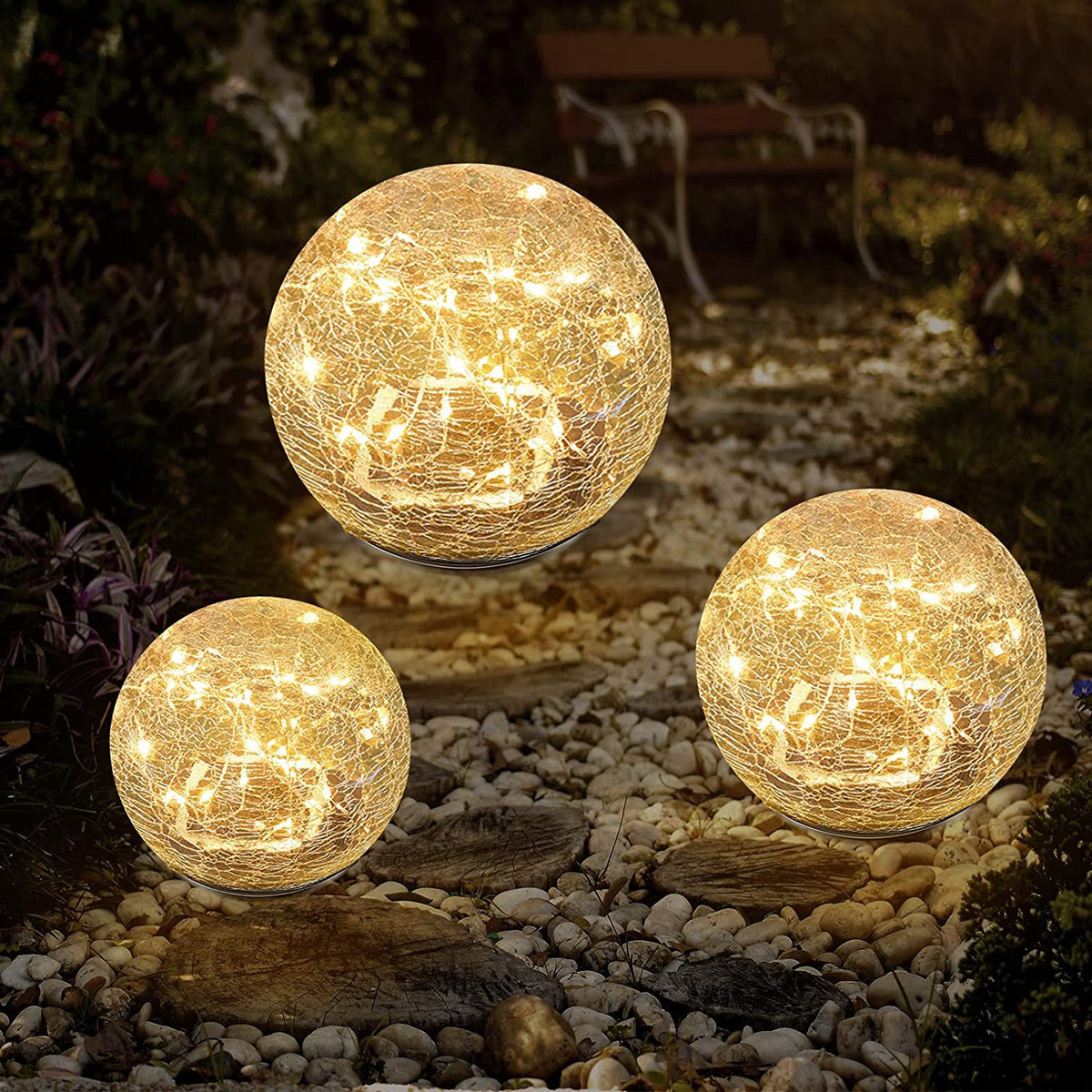 Solar Crackle Glass Ball Garden Light