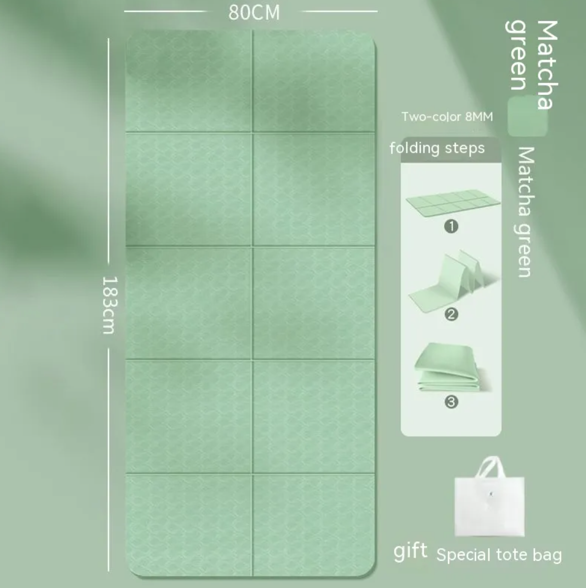 Foldable Travel Yoga Mat, 8mm