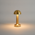 Lucerna cordless brass table lamp glowing warm on a soft grey studio backdrop