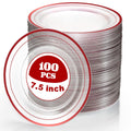 Clear Plastic Dessert Plates with Red Rim, 7.5 in, 100 pc