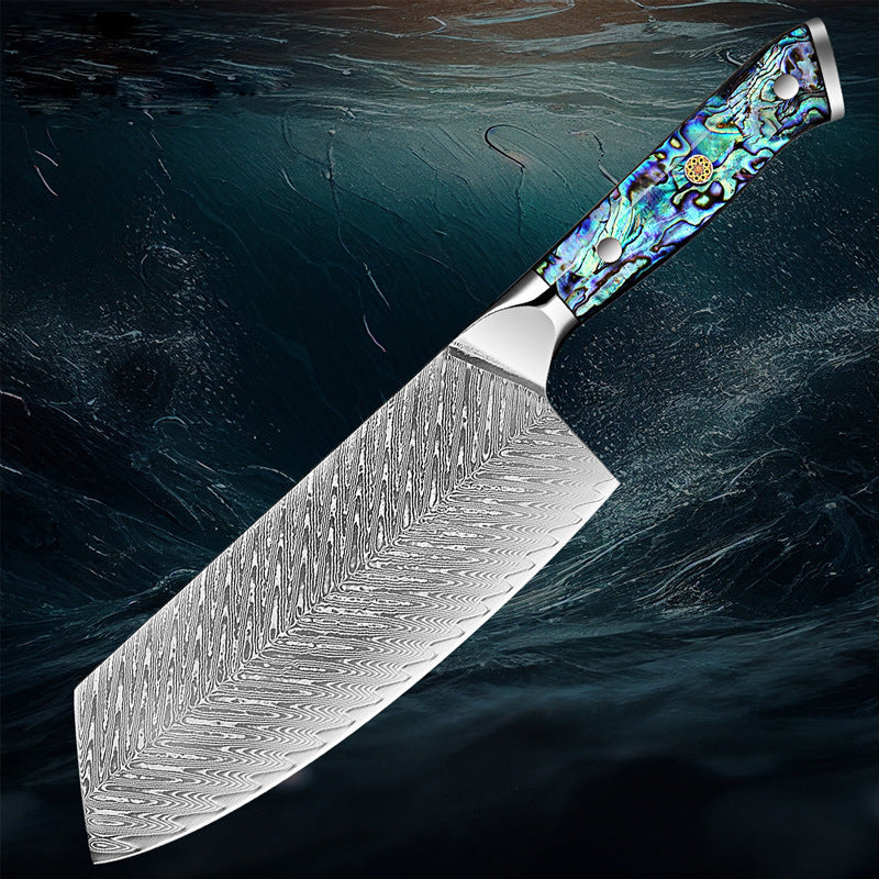Damascus-Pattern Kitchen Knife with Abalone-Resin Handle