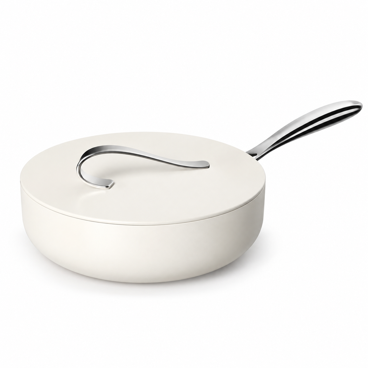 White standalone wok with lid on white background