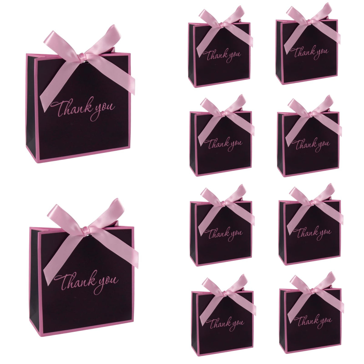 Gift Bags with Bow Ribbon, Black and Pink, 10 ct