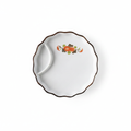 Hand-painted ceramic dip and snack plate with built-in soy sauce well on white
