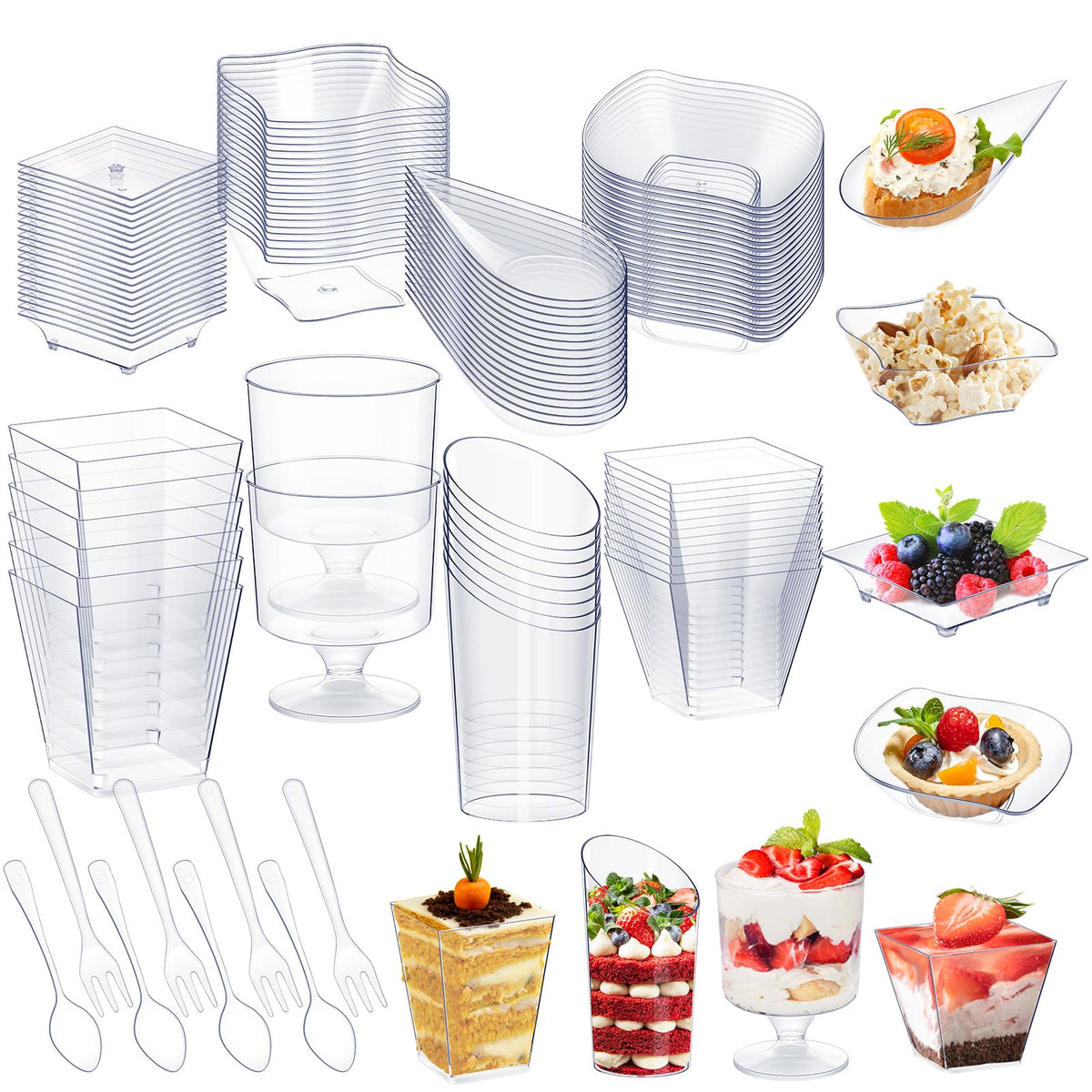 Mini Clear Appetizer Plates, Cups and Cutlery, 160 pc